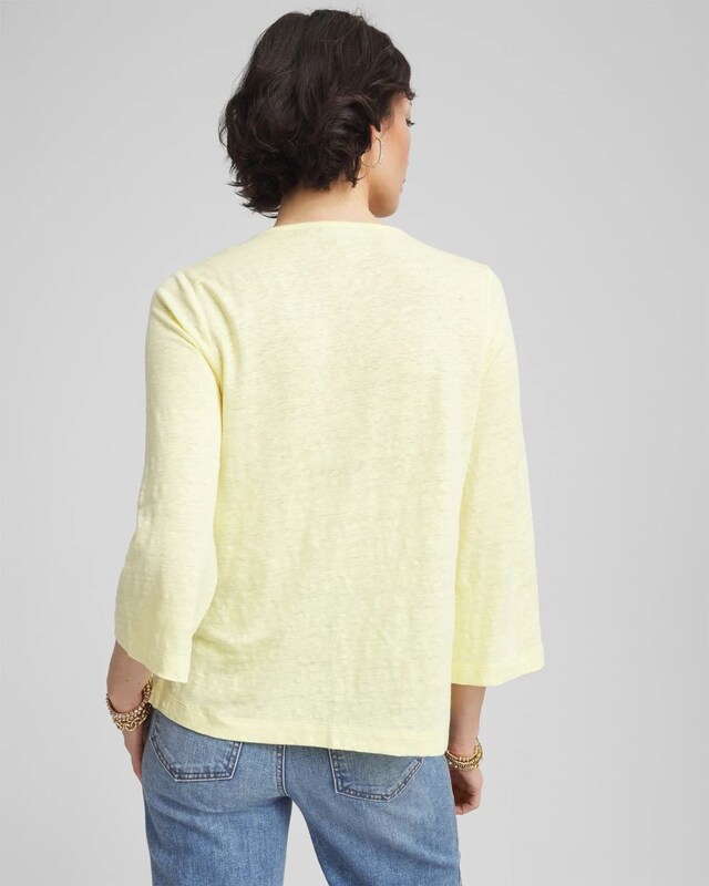 Pintuck Linen Notched-Neck Tee - image 3